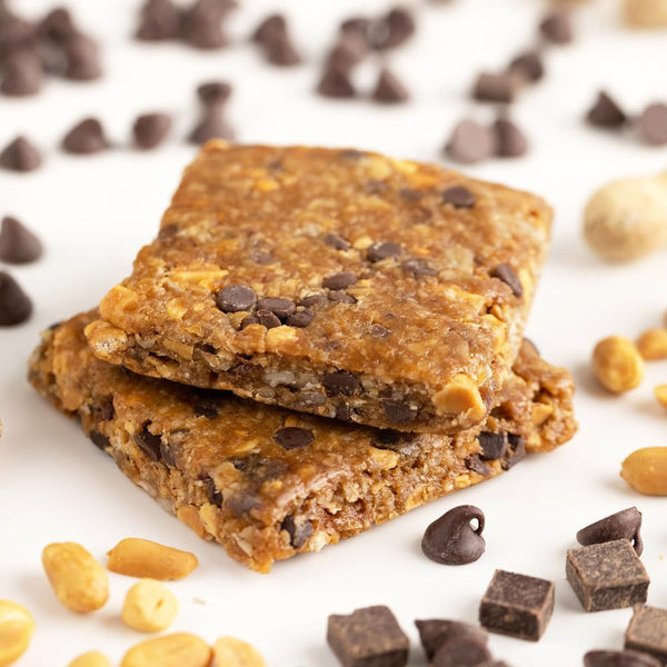 Plant-based meal replacement bar with whole food ingredients, oats, nuts, and seeds