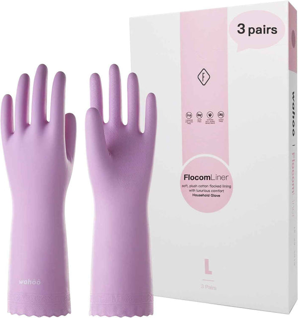 LANON 3 Pairs Reusable Non-Slip Kitchen Gloves with Cotton Liner Mauve Mist Large