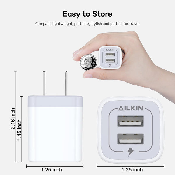 Dual-Port USB Wall Charger Adapter for iPhone and Samsung