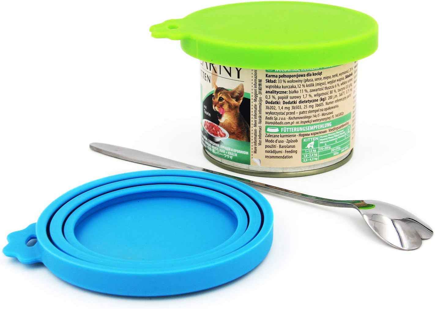 Comtim Pet Food Can Cover Silicone Can Lids for Dog and Cat Food(Universal Size,One fit 3 Standard Size Food Cans),Blue and Green