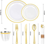 BestVIP 700PCS Gold Plastic Dinnerware Set for 100 Guests, BPA Free, Disposable Plates with Silverware, Cups, and Napkins