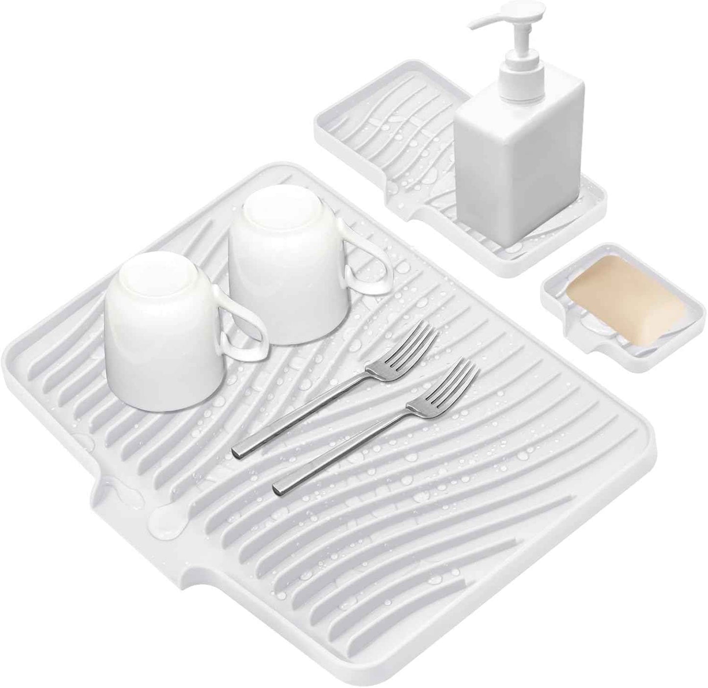 Silicone Dish Drying Mat for Kitchen Counter, Dish Drying Pad, Non-Slip Drain Pad with Built-in Drain, Heat Resistant Stone Drying Mat(15.8" x 13", Grey)