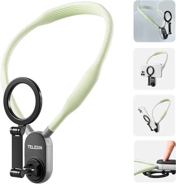TELESIN Magnetic Neck Mount for Phones, Neck Cell Phone Holder POV/Vlog Selfie Mount Hand Free Phone Neck Holder Chest Stand Strap Video Recording for iPhone 17 16 15 14 13 12 Seires Android Phones