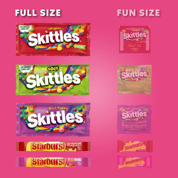Bulk box of assorted SKITTLES and STARBURST candies, 37.05 oz, 18-count variety mix