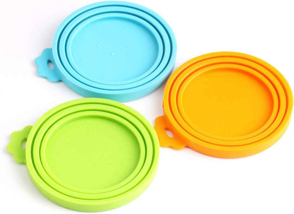 Comtim Pet Food Can Cover Silicone Can Lids for Dog and Cat Food(Universal Size,One fit 3 Standard Size Food Cans),Blue and Green