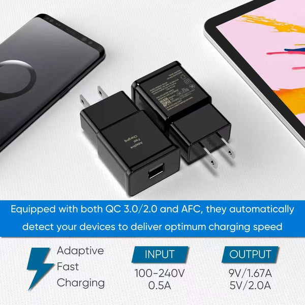 Fast Charging Block for Samsung Galaxy and LG Devices, 2 Pack, Black