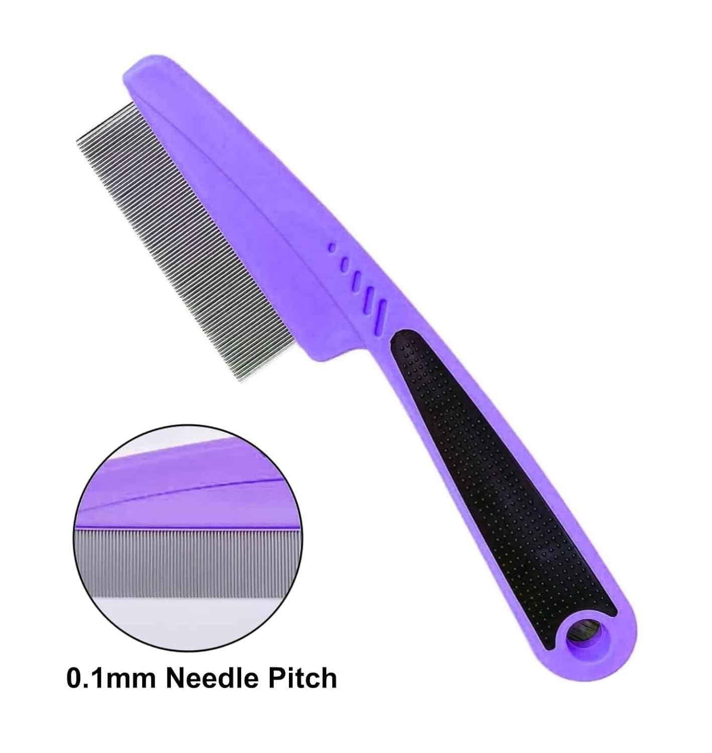 Yumflan Flea Comb with Rubber Handle, Flea and Tick Combs for Dogs & Cats, Fine Tooth Dog Comb for Grooming (Purple) | with Rubber Handle, for Dogs & Cats, for Grooming, Purple