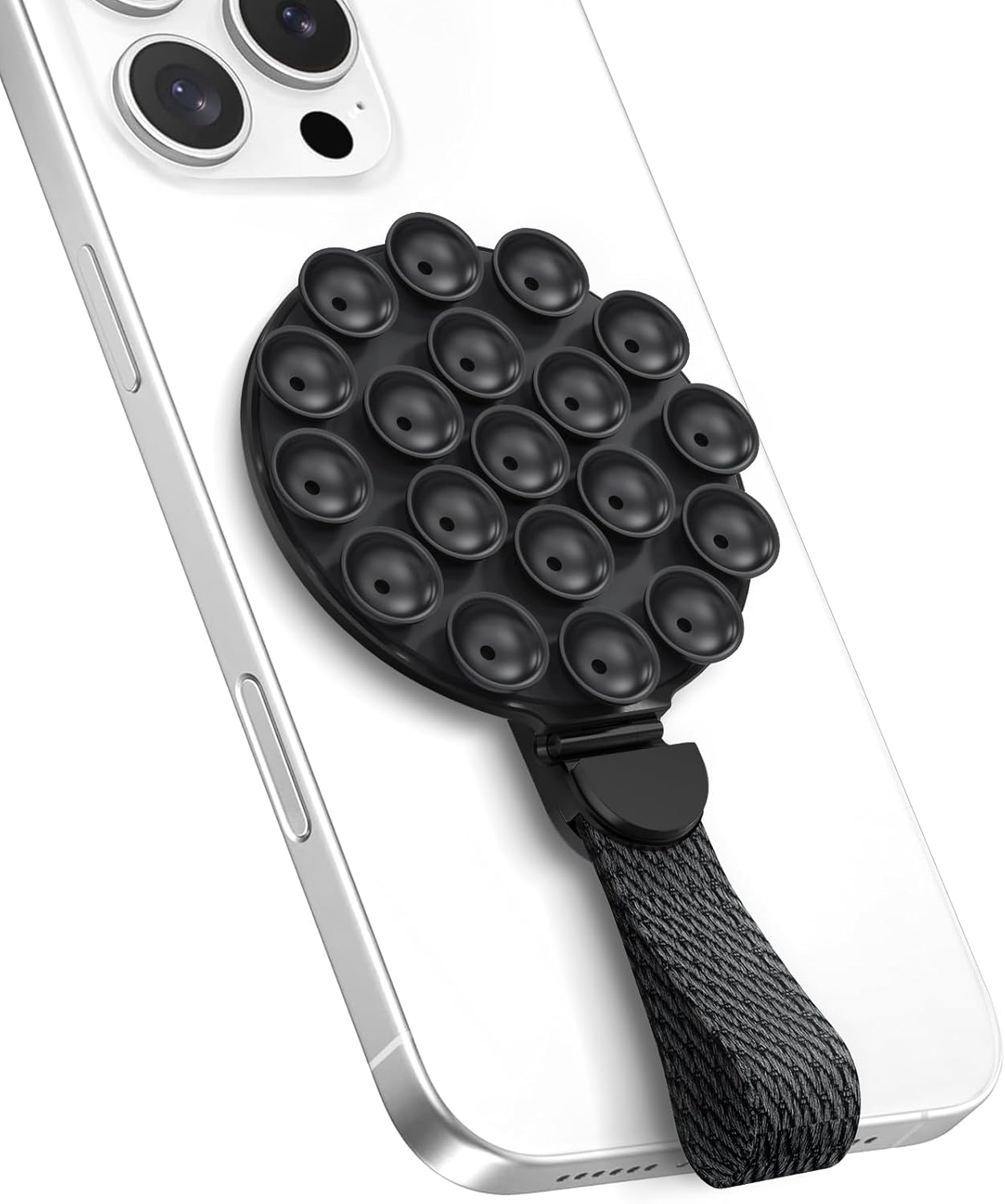 MagSuction Grip Magnetic Phone Grip Holder for MagSafe, Silicone Suction Phone Mount, Adjustable Kickstand with Finger Loop, Compatible with iPhone 16/15/14/13/12 Series (Black)