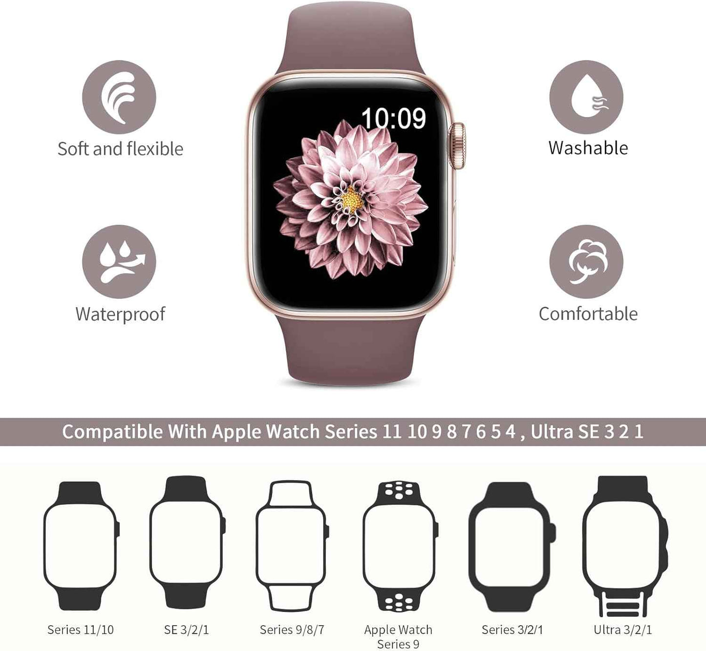 6 Pack Sport Bands Compatible with Apple Watch Band 38mm 40mm 41mm 42mm 44mm 45mm 49mm 46mm,Silicone Waterproof Strap for iWatch Apple Watch Series 11 10 9 Ultra 8 7 6 5 4 3 2 1 SE Women Men