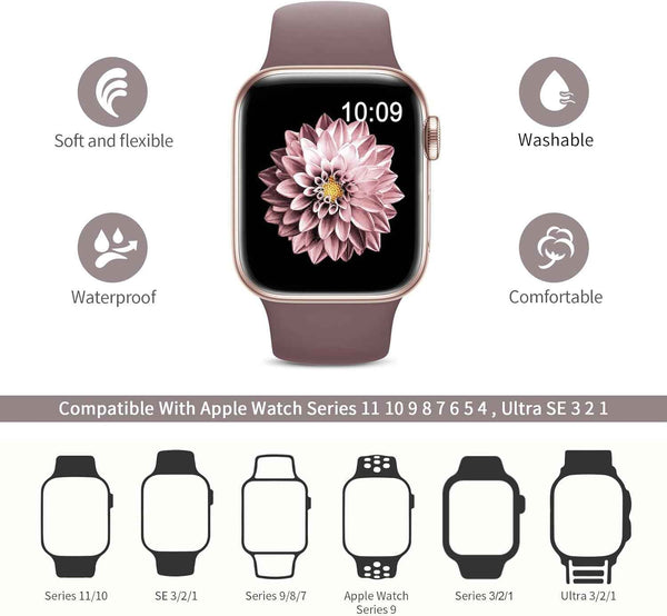6 pack sport bands for apple watch series 11-1 38mm, 40mm, 41mm, 42mm, 44mm, 45mm, 46mm, 49mm in silicone waterproof strap