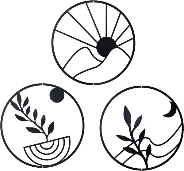 OYEFLY 3 PCS Boho Black Metal Wall Decor,Black Boho Metal Wall Art