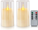 Flameless Candles 4" 5" 6" Set of 3 Acrylic Glass Pillars 3" Diameter Battery Operated Flickering Candles Include 10-Key Remote with Timer Function 400+ Hours (Gray, Warm Light 3 Pack)