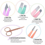 TsMADDTs 6 PCS Stainless Steel Tweezers Set for Women with Curved Scissor and Leather Travel Case