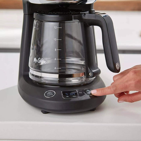 12-cup programmable coffeemaker with brew now or later feature