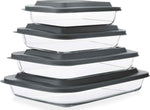 8-piece deep glass baking dish set with plastic lids and gray color