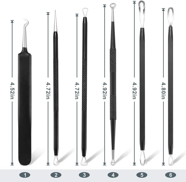 6-piece professional stainless steel blackhead remover pimple popper tool kit with ergonomic handle