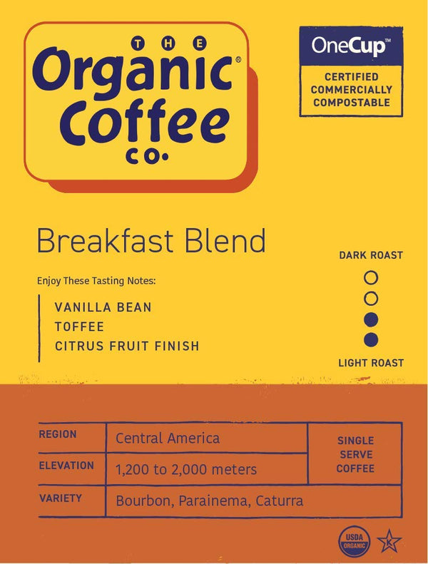 The Organic Coffee Co. Compostable Coffee Pods - Breakfast Blend, 80 Ct, K Cup Compatible