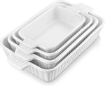 Malacasa porcelain baking dishes for oven, casserole set of 4, white, 9.4"/11.1"/12.2"/14.7"