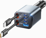 Retractable Car Charger, [Ultra-Compact] 6-Port Car Charger USB C, iPhone Car Chargers Fast Charging with Dual USB C Cables, RV Power Adapter for iPhone 17/16/15/14/13/12 Series