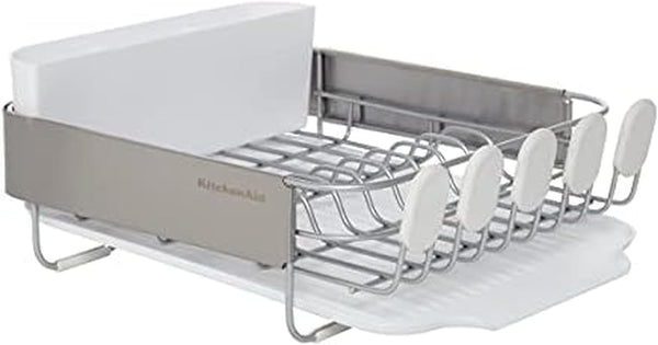 KitchenAid Large Capacity Full Size Dish Rack with Angled Drain Board and Removable Flatware Caddy