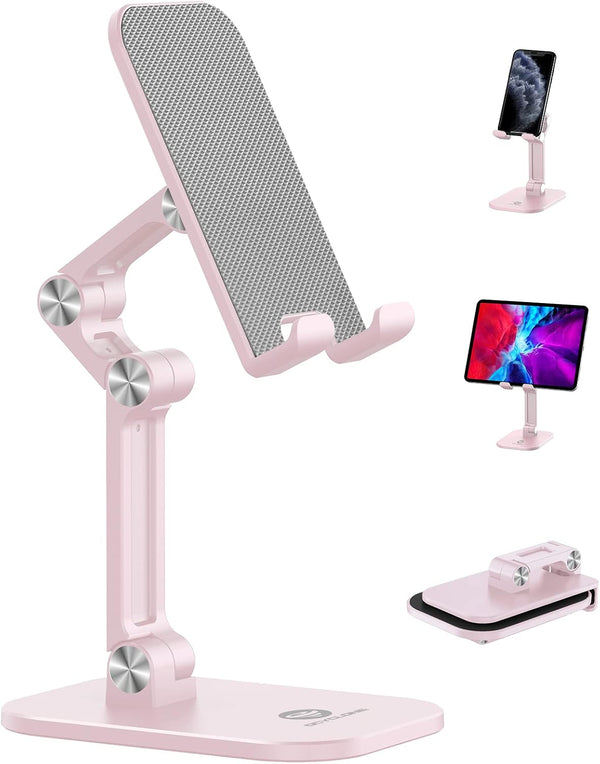 Phone Stand, Cell Phone Stand Holder for Desk Office Accessories Adjustable Height and Angle Foldable iPhone Stand Compatible with 4"-13" Phones iPad Tablet - Black