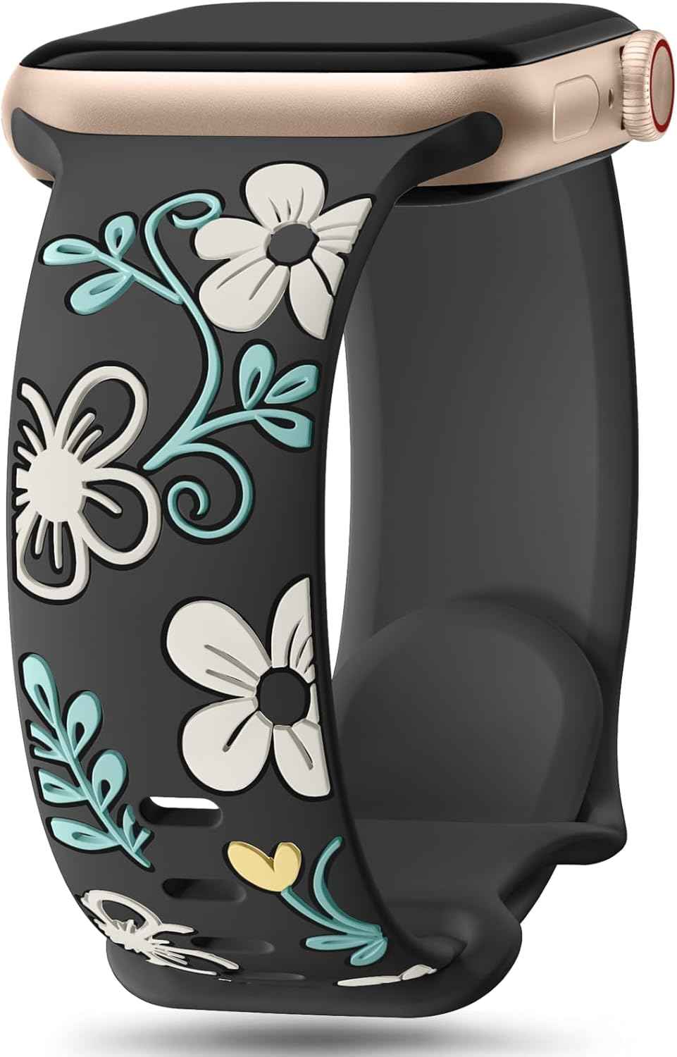 Witzon Floral Band Compatible with Apple Watch Bands For Women 40mm 41mm 38mm 42mm 44mm 45mm 46mm 49mm, Engraved Cute Flower Silicone Dressy Strap for iWatch Series 11 10 9 8 7 6 5 4 3 2 SE Ultra