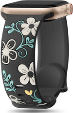 Witzon Floral Band Compatible with Apple Watch Bands For Women 40mm 41mm 38mm 42mm 44mm 45mm 46mm 49mm, Engraved Cute Flower Silicone Dressy Strap for iWatch Series 11 10 9 8 7 6 5 4 3 2 SE Ultra