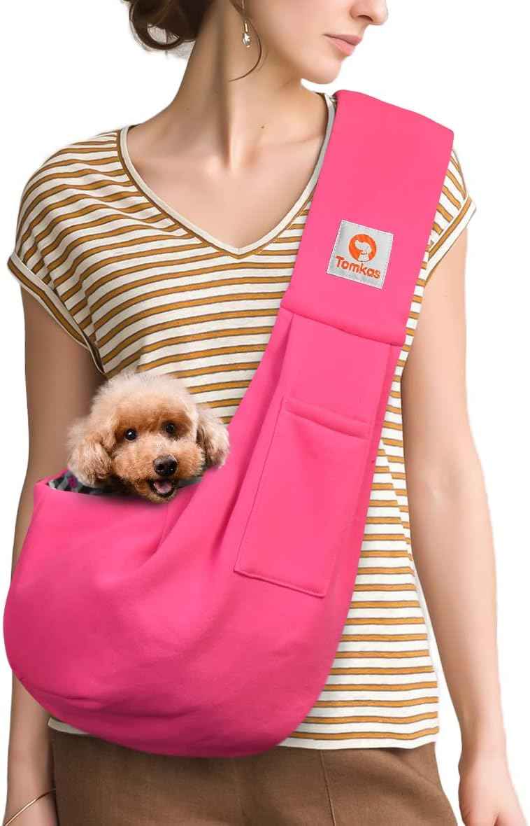 Tomkas Small Dog Sling Carrier - Classic Pocket & Classic Strap - for 3-10 lbs Pets(Black)