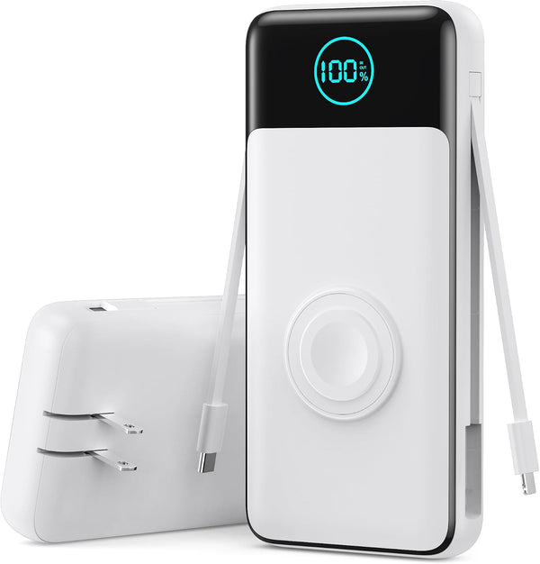 Portable Charger for iPhone with Built-in Cables and Wall Plug,Upgraded 13800mAh Fast Charging USB C Power Bank,4 Outputs Slim Travel Essential Battery Pack for iPhone 17/16/15/14/13,Galaxy,Android