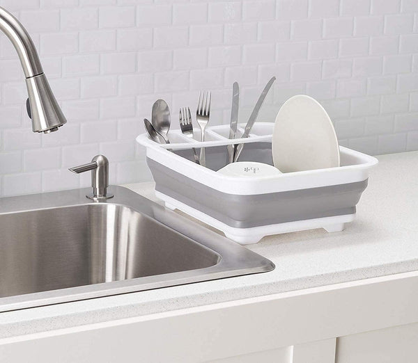 Collapsible dish drying rack for kitchen, RV, and camping use