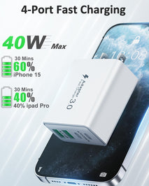 USB C Charger Block, 2-Pack 40W 4-Port Type C Fast Charging Block