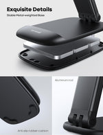 Adjustable phone stand for desk, compatible with iPhone and Galaxy