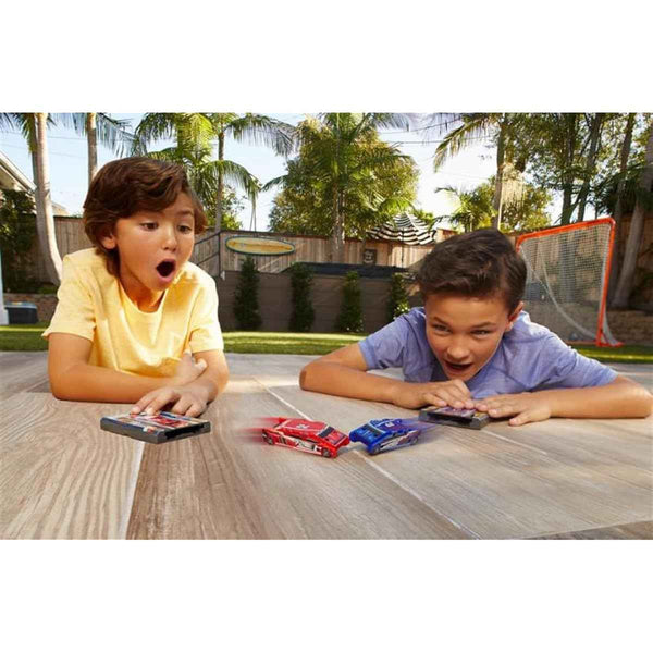 FLAT 2 FAST Original Stunt Card Racer - Crimson Red Compact Pocket Size Racecar Launcher with Built-in Button
