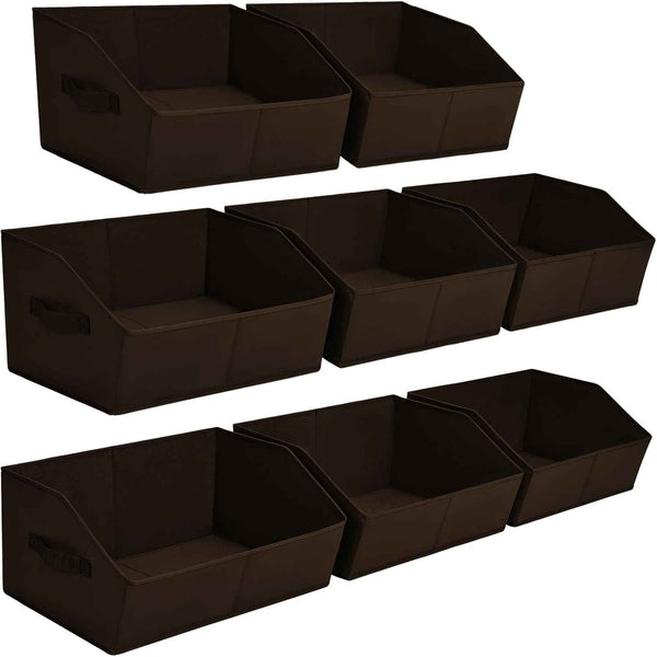 Closet Organizers Bins 6 Packs - Large Closet Shelf Organizer with Handles, Fabric Trapezoid Storage Bins, Collapsible Storage Cubes for Clothes, Towels, Light Gray