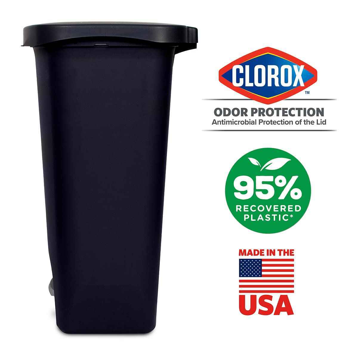 Glad 13 Gallon Trash Can | Plastic Kitchen Waste Bin with Odor Protection of Lid | Hands Free with Step On Foot Pedal and Garbage Bag Rings, Black