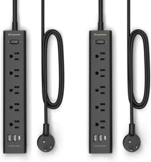 black 2-pack power strip with 5 outlets, 3 usb ports, 1250w surge protector, 5ft cord, wall mount for home office
