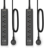 black 2-pack power strip with 5 outlets, 3 usb ports, 1250w surge protector, 5ft cord, wall mount for home office