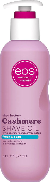 eos cashmere shave oil, 6 fl oz, shea butter, glycerin, vegan, fresh & cozy, razor burn prevention