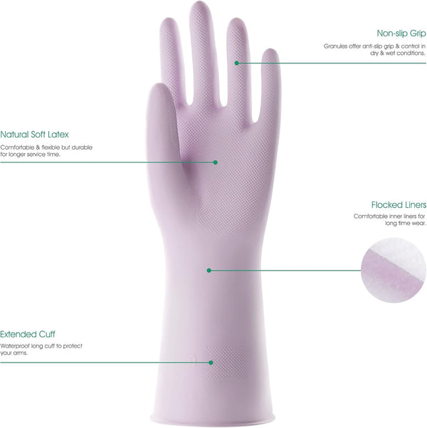 COOLJOB 3 Pairs Colorful Household Gloves with Cotton Liner & Non-slip Grip, Water Resistant Reusable Dish Washing Rubber Gloves for Kitchen & Bathroom Cleaning, Medium
