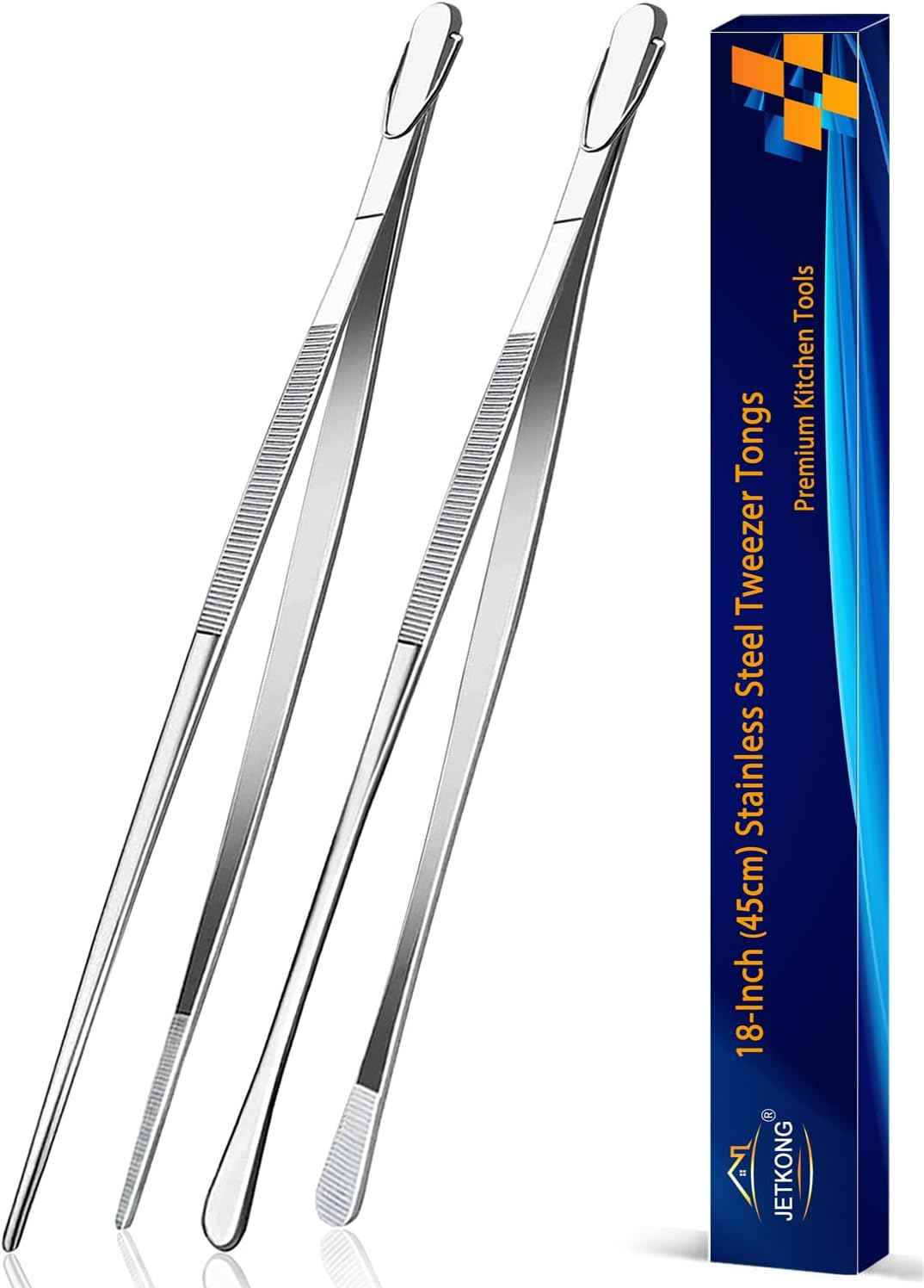 JETKONG 2 Pcs 12-Inch Kitchen Tweezers Fine Tweezer Tongs, Extra-Long Stainless Steel Cooking Tweezers (Silver)