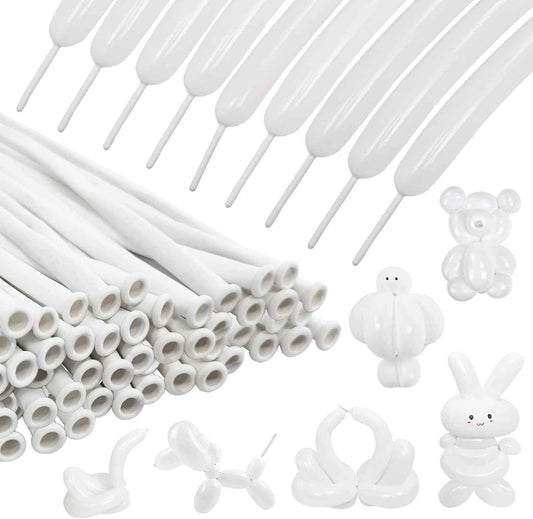 100Pcs 260 Balloons White Long Balloons for Balloon Garland Thickening Skinny Latex Twisting Balloon for Animals Modeling Christmas Birthday Wedding Party Decorations
