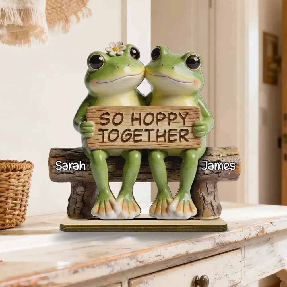 Personalized Gnome Couple Sign, Custom Names Romantic Gnome Love Wooden Table Sign, Cute Couple Home Decor, Anniversary Valentine Gift for Husband Wife