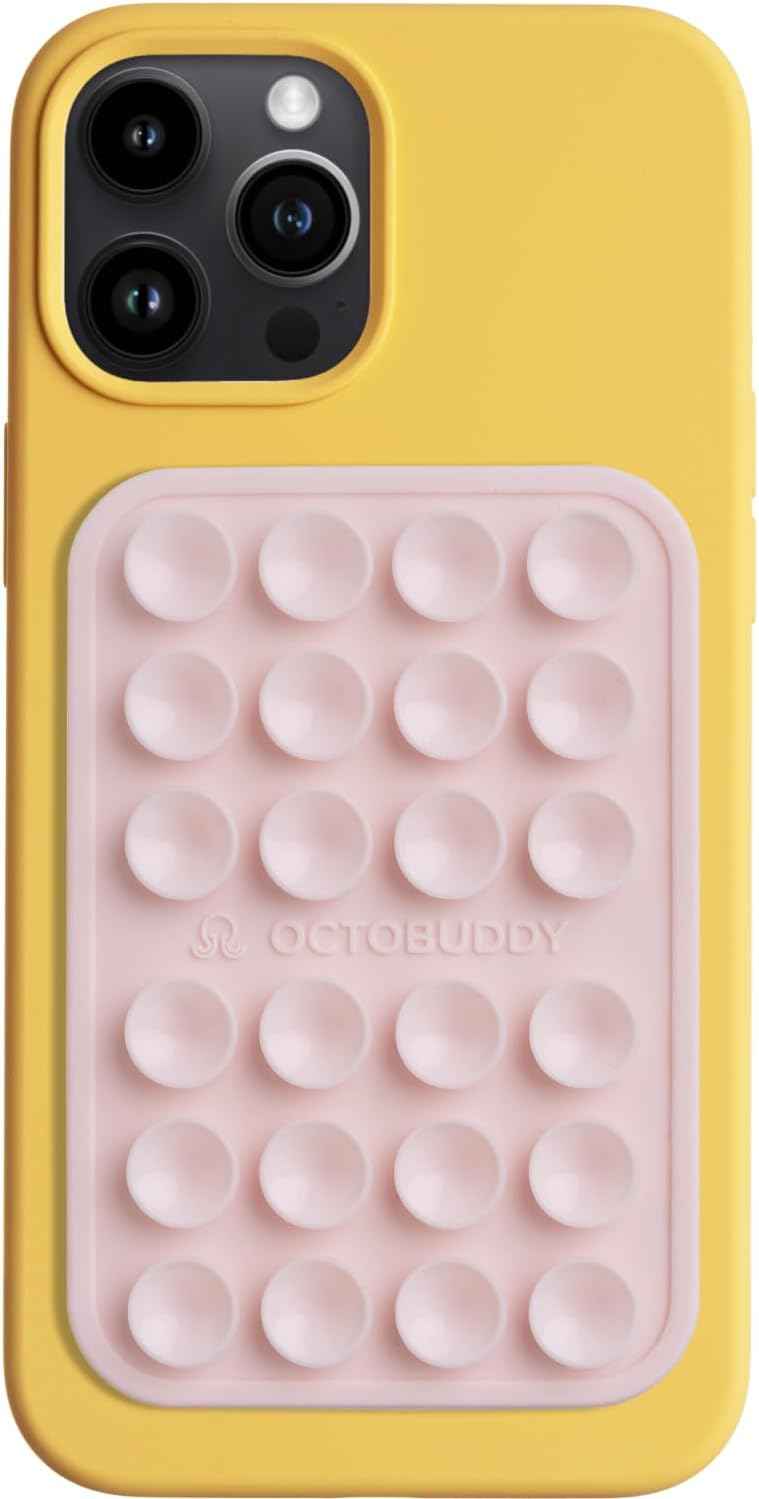 OCTOBUDDY Classic - Silicone Suction Phone Case Adhesive Mount - Hands-Free, Strong Grip Holder for Selfies and Videos - iPhone and Android Compatible - 2.25″ x 3.25″, Chalk Pink