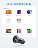 anker 52.5w dual-port usb-c car charger for iphone and galaxy with poweriq 3.0
