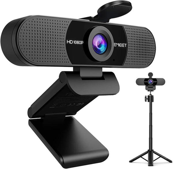 emeet c960 1080p webcam with 2 mics, 90° fov, usb type-a & a-to-c adapter, plug&play computer camera