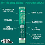New Primal Lightly Peppered Turkey Sticks, 20 Count, 7g Protein, Keto, Gluten Free, Low Carb
