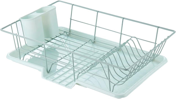 3-piece dish drainer rack set with cutlery holder for kitchen