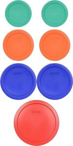 Pyrex food storage lids set (6) assorted colors, Made in USA