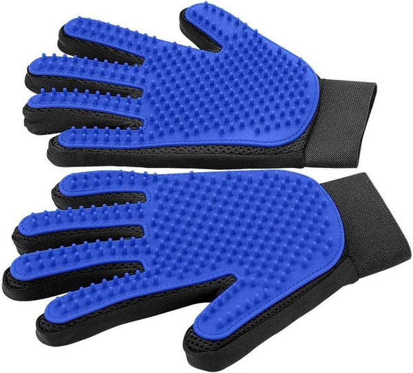 Efficient Pet Hair Remover Gloves for Dogs, Cats & Horses - Gentle Shedding Brushes for Long and Short Hair - 1 Pair Blue