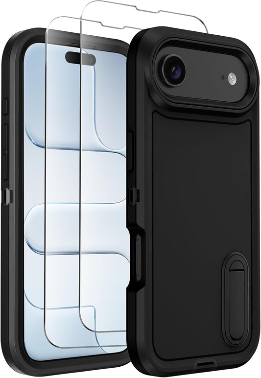 for iPhone 17 Air Case with Built-in Invisible Kickstand,[2*Screen Protector] Military-Grade Protection Shockproof Protective Cover,Hard Back Stand Phone Case for iPhone 17 Air (Black)